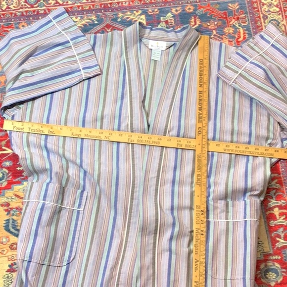 VTG BILL BLASS Cotton Multi Stripe Self Tie with Pockets Bath Robe - Picture 5 of 8